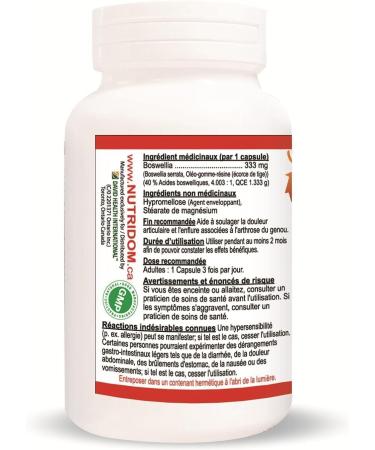 Nutridom Boswellia Serrata Extract Capsules 333mg Standardized to Contain 40% Boswellic acids Non-GMO Vegan Gluten-free Soy-free and Dairy-free (90 Veggie Capsules) - Buy Online on GoSupps.com