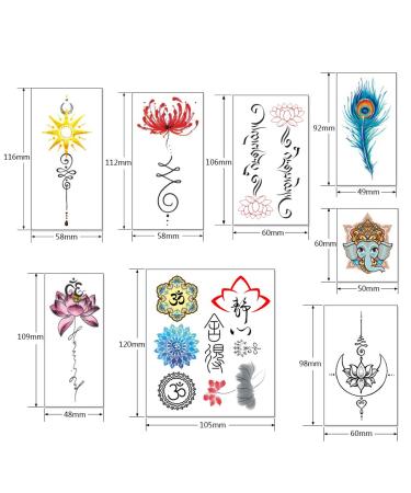 CARGEN Yoga Temporary Tattoo Set - 30 Sheets with Lycoris Radiata, OM Mandalas, Lotus, Elephant, and Peacock Feather Designs - Buy Online on GoSupps.com