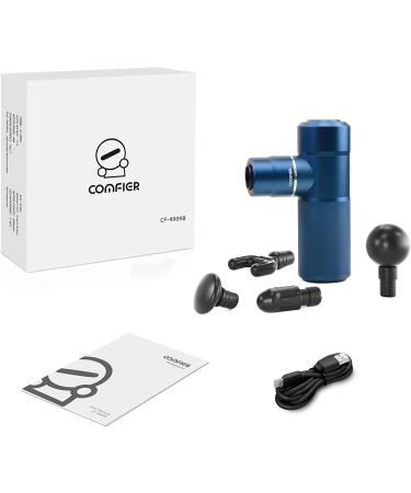 Comfier Mini Massage Gun for Athletes - Lightweight Deep Tissue Massager with 4 Heads, USB Charging - Quiet & Anti-Slip Design - Blue - Buy Online on GoSupps.com