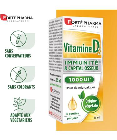 Fort Pharma - Vitamin D3 1000 IU | Food Supplement Immunity and Bone Capital - From 3 years - Bone Health - Plant origin Rapeseed oil | Dropper bottle 15 ml 1-4 drops/day - Buy Online on GoSupps.com