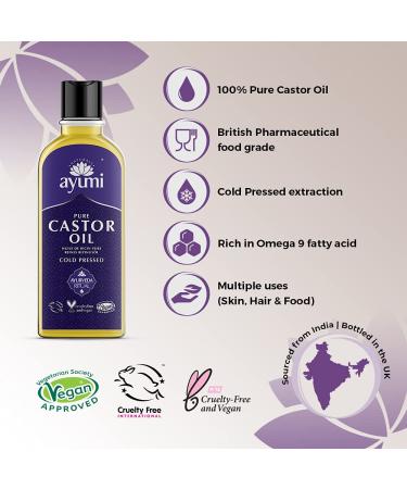Ayuuri Natural Castor Oil - Premium Quality Cold Pressed for Hair Skin & Health | 100% Pure & Organic | International Shipping Available - Buy Online on GoSupps.com