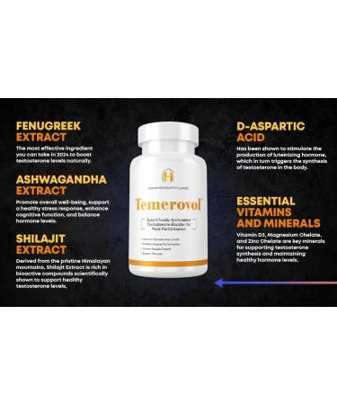 Temerovol Male Supplement - Boost Energy Strength & Libido | Lean Muscle Builder - 3 Bottle Bundle (180 Capsules - Buy Online on GoSupps.com