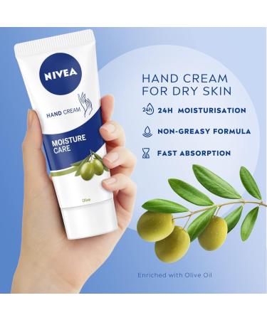 NIVEA Moisture Care Olive Hand Cream (75ml) 24H Moisturizing Hand Cream Softens Dry Hands Mini Hand Cream Enriched with Olive Oil Non-Greasy Finish - Buy Online on GoSupps.com