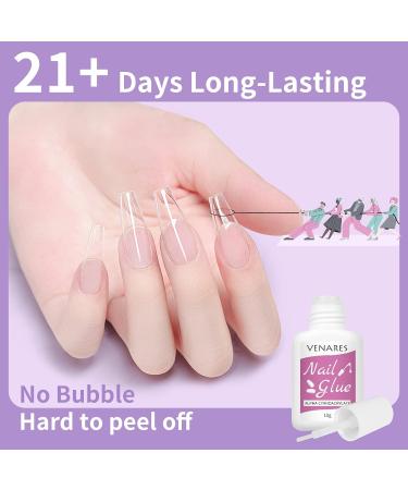 Venares 500 Clear Coffin Nail Tips for Gel Nails - 10 Sizes with Glue & Box | Tips for Perfect Gel Manicure - Buy Online on GoSupps.com