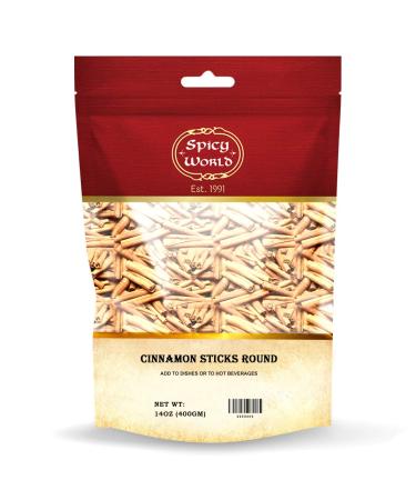 Spicy World Cinnamon Sticks Round 400g (14oz) 44-50 Sticks 3.25 Inches in Length - Cassia Round All Natural | Vegan