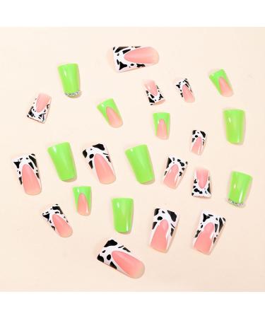 Shop Green Duck Nails - Rhinestone Designs Milk Pattern Wide French Tip Press-On Acrylic Nails for Women & Girls - Buy Online on GoSupps.com