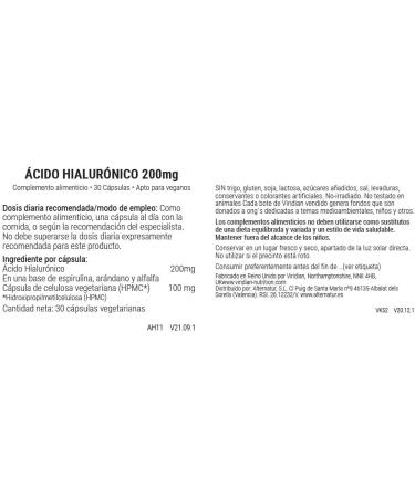 Viridian Hyaluronic Acid 200mg 30 Veg Capsules - Pure and Potent Formula - Buy Online on GoSupps.com