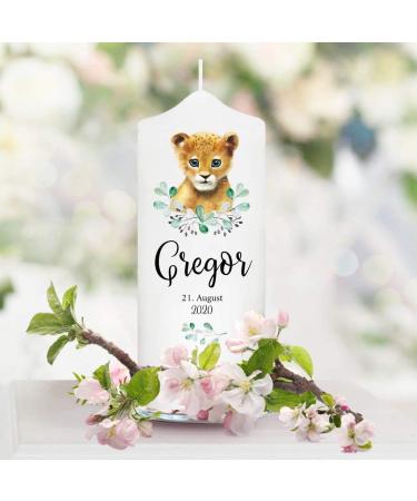 Personalized Lion Baby Baptism Candle - Wall Sticker 25cm x 7cm Unique Gift for Baptism Ceremony - Buy Online on GoSupps.com
