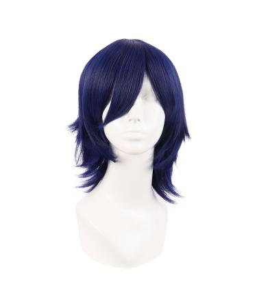 Mapofbeauty 14 inch/35 cm short cosplay Anime wig with pony Wolf Tail Synthetic hair fibers for parties wig (dark blue+black) - Buy Online on GoSupps.com