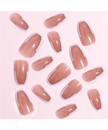Light Brown Fake Nail Coffin Short Press on Nails French Tips Nail Art Decoration for Women and Girls Manicure 24pc - Buy Online on GoSupps.com