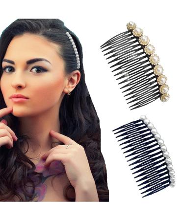 Fancy Hair Combs for Women Decorative 2 Pieces Pearl Black Hair Side Combs, Daily French Twist Hair Tool Birthday Hair Comb Clips Gift for Girls Wedding Accessories 2Pcs