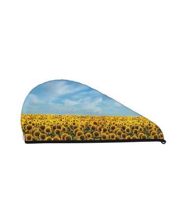 Blooming Sunflower Field Microfiber Hair Towel Soft Super Absorbent Hair Towel Wrap for Women Coral Velvet Quick Dry Hair Cap for Long Curly and Thick Hair