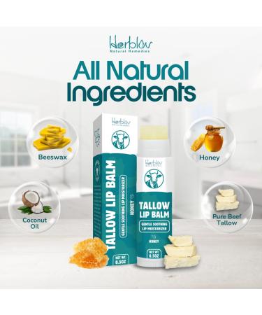 Beef Tallow Lip Balm Natural Tallow Beeswax Chapstick Hydrating Moisturizer Grass Fed Bison Tallow Balm Lip Care Soothes Chapped Dry Lips Sensitive Skin Long Lasting & Vitamin Rich USA-Made - Buy Online on GoSupps.com