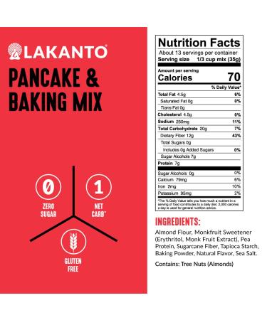 Lakanto Sugar Free Pancake and Baking Mix - Sweetened with Monk Fruit Sweetener  Keto  7g of Protein  1g Net Carbs  High in Fiber  Flapjack  Waffles  Biscuits  Easy to Make Breakfast (1 Lb) - Buy Online on GoSupps.com
