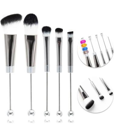 Beadable Makeup Brushes Synthetic Kabki Foundation Blending Brush Face Powder Blush Concealers Eye Shadow Brushes Face Mcsk Shadow Cosmetic Brushes For Girls Silver handle - green pcak hair on white background - Buy Online on GoSupps.com