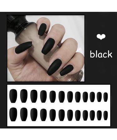 Umillars 24pcs Matte Black Coffin False Gel Nails Set - Full Cover Medium Tips for Ballerina Cosplay and Office Lady - MFN-Black - Buy Online on GoSupps.com