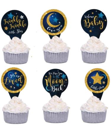 36 Pieces Twinkle Twinkle Litter Star Cupcake Toppers for Star Party Birthday Party Deorations Baby Shower Birthday Party Supplies Baby 1st Birthday Boys Girls Gender Reveal Party Decorations