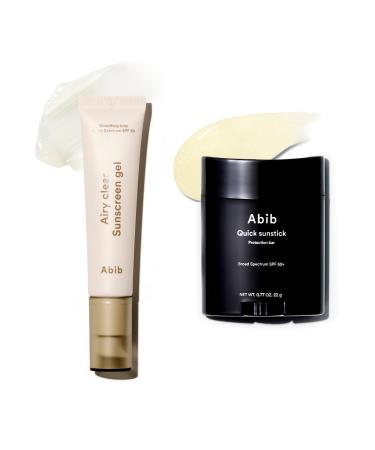 Abib Quick&Airy Sun Care Duo : Quick Suntick&Airy Clear Sunscreen - Korean Suncreen Suncare Sunblock No White cast Reef Safe Primer poreless
