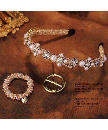 Sinalty Gold Pearls Baroque Rhinestones Headband with Beaded Hair Ties - Women's Fashion Hair Accessory - Buy Online on GoSupps.com