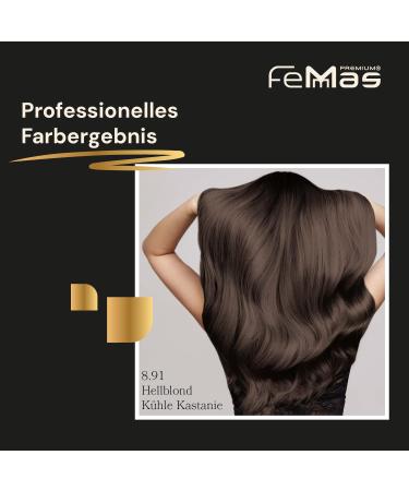Femmas Hair Color Light Blonde Cool Chestnut 8.91 | Professional Cream with Argan Oil & Keratin | Permanent Hair Tinting for Radiant Color | 100ml - Buy Online on GoSupps.com
