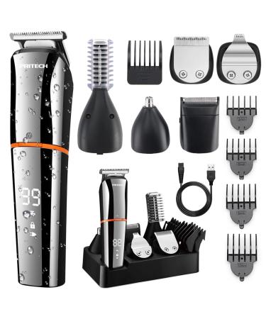 Hair Trimmers,Beard Trimmer,6 in 1 Kit Electric Cordless Nose Trimmer Mens Grooming Trimmer for Beard Head Face and Body Waterproof IPX7 USB Rechargeable LED Power Display by Pritech…