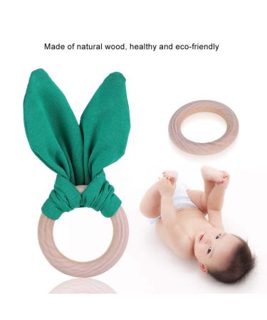 Delightful Bunny Ears Infant Wood Bite Ring - Safe Natural Tooth Training & Sensory Toy for Babies (Green) | Perfect Gift - Buy Online on GoSupps.com
