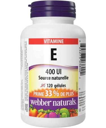 Webber Naturals Vitamin E 400 IU Softgel - 120 Softgels | Natural Source | 1 Bottle - Buy Online on GoSupps.com