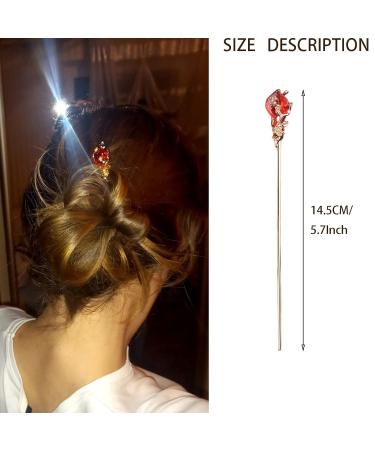 Vintage Gold Metal Chinese Hair Sticks Set with Crystal Accents - 2 Pieces | Hanfu Hair Accessory | Red Chinese Hair Pins - Buy Online on GoSupps.com