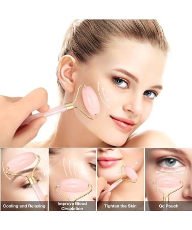 MUOBOFU Rose Quartz Roller for Face -2 in 1 Rose Quartz Face Roller & Gua Sha with Gift Box -Stone Face Massager as Cooling as Ice Roller -100% Anti-Aging Rose Quartz -Facial Roller - Buy Online on GoSupps.com