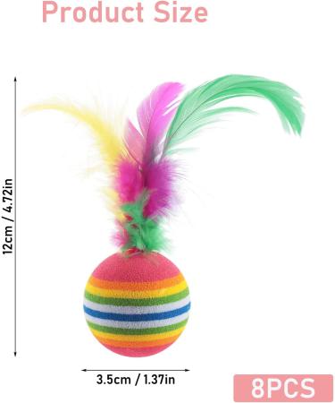Molain Cat Toys Balls with Feather 8 Pieces Rainbow Cat Balls Toy Interactive Kitten Toy Colorful Balls for Indoor Ourdoor Kitty Kitten Chewing Training Hunting Multi-colored - Buy Online on GoSupps.com