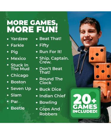 SWOOC Games - Yardzee & Farkle Giant Yard Dice Set with 20+ Games | All Weather, Collapsible Bucket, Score Cards & Marker | Backyard Lawn Game Indoor/Outdoor - 3.5' Green Dice - Buy Online on GoSupps.com