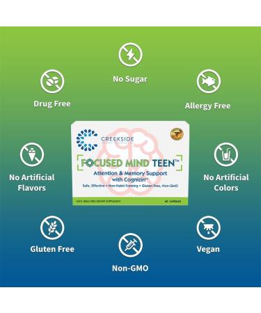 Creekside Natural Focused Mind Teen: Memory & Focus Support w/ Lion's Mane - Pediatrician Formulated, Vegan - 60 Capsules - Buy Online on GoSupps.com