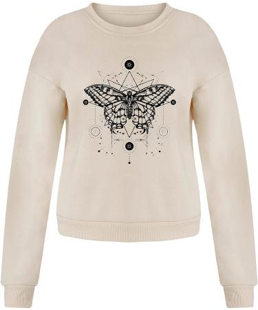 Trendy Pullover Hoodie for Teen Girls & Women - Beige, Medium - Casual Short Crewneck Sweatshirt with Long Sleeve Print - Buy Online on GoSupps.com