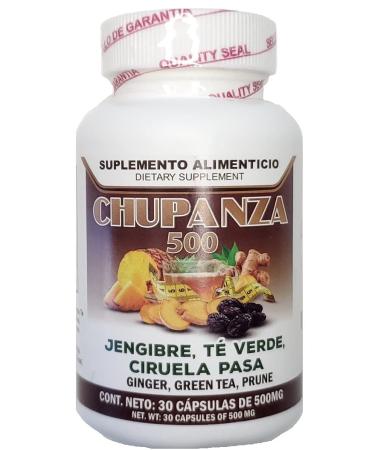 Chupanza 30 Capsules Ginger, Green Tea, Prune, Artichoke, Tejocote Root. 500 mg Each. Capsulas Chupanza