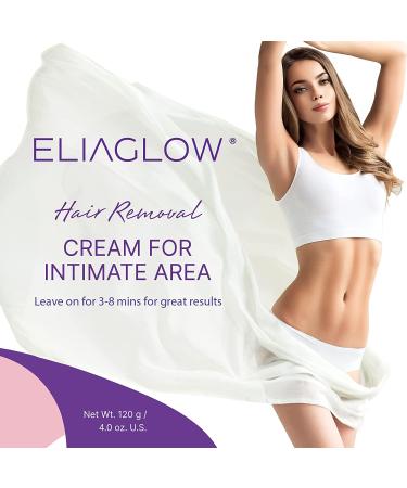 ELIAGLOW Intimate Hair Removal Cream for Women - Gentle Depilatory Cream for Sensitive Skin - Ideal for Pubic, Bikini, Body, Legs, & Underarms - All Skin Types - Buy Online on GoSupps.com