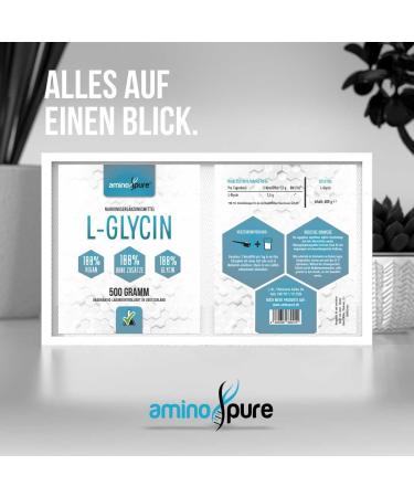 aminopure Pure L-Glycine Powder - 100% Vegan and No Unnecessary Additives - Certified for Harmful Substances in Laboratory with Certificate - 500g - Buy Online on GoSupps.com