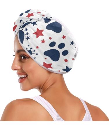 Blue Red Dog Footprints Hair Towel 2 Pack - Super Absorbent Quick Dry Turbans for Women & Girls - Buy Online on GoSupps.com