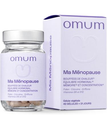 OMUM - My Menopause Supplement Hot Flashes Memory Concentration Fatigue Hormonal Balance - 42 capsules 3 weeks - Pollen Griffonia Citicoline Vitamins B6 B12 Natural France Vegan - Buy Online on GoSupps.com