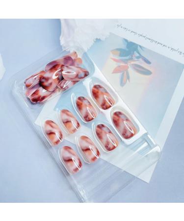 Buy Almond Press on Nails - Medium Length Oval Brown Marble Glossy Acrylic Glue on Nails for Women & Girls - Cute Almond Shaped False Nails A-12 - Buy Online on GoSupps.com