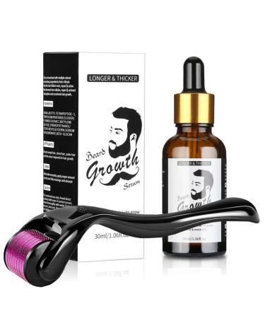 Beard Growth Serum Kit Beard Derma Roller Kit for Men Patchy Facial Hair Growing Kit Beard Growth Serum Oil + 540 0.5mm Titanium Microneedle Roller