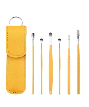Stainless Steel Ear Picking Spoon 6 Piece Set For Children And Adults Ear Picking Ear Picking Set Tool Cleaner Ear Wax Candle (Yellow One Size)