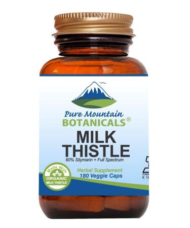 Pure Mountain Botanicals High Potency Milk Thistle -180 Kosher Vegan Capsules with 450mg Organic Milk Thistle Seed and Extract