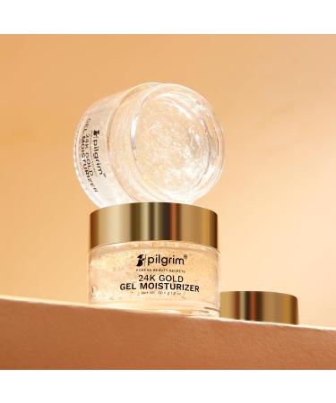 Pilgrim 24k Gold Gel Moisturizer 50gm with Hyaluronic Acid & Alpha Arbutin - Face Moisturizer for Men & Women | Reduces Dark Spots & Enhances Glow - Non-Greasy Formula - Buy Online on GoSupps.com