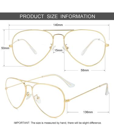 GLEYEMOR Blue Light Aviator Glasses - Metal Frame Anti Blue Light Lens - 01gold Aviator 58mm - Unisex Computer Glasses - Buy Online on GoSupps.com