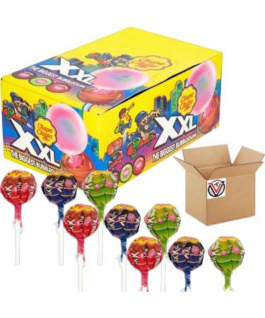 Chupa Chups XXL Bubblegum Filled Lollipops 25 x 30g(Full Box) - Extra-large fruity flavoured lollipop with a long lasting strawberry bubblegum center - Buy Online on GoSupps.com