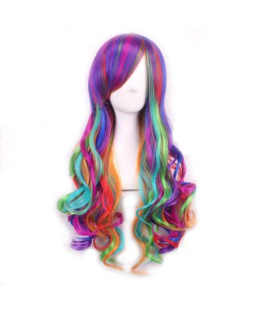 ColorfulPanda Ladies Curly Rainbow Wig | 70cm Synthetic Hair for Costume & Party - Buy Online on GoSupps.com