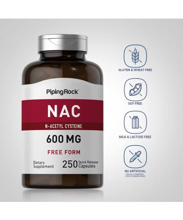 Piping Rock NAC Supplement 600mg 250 Capsules | N-Acetyl Cysteine Free Form | Non-GMO Gluten Free - Buy Online on GoSupps.com