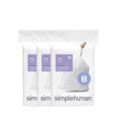 simplehuman Code B Custom Fit Drawstring Trash Bags in Dispenser Packs, 90 Count, 6 Liter / 1.6 Gallon, White White 90 Liners