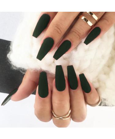 Buy Bufenia Matt Pure Colorful Artificial Nails - Long Ballerina Coffin Press-On Set (24pcs Dark Green) for Women & Girls - Buy Online on GoSupps.com