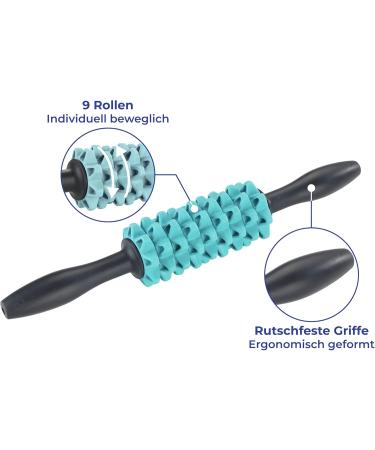 Maximex 2-in-1 Fascia & Massage Scooters 9 Independent Massage Rollers EVA Turquoise 7x41x7 cm | International Shipping - Buy Online on GoSupps.com